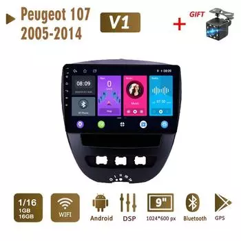 2 Din Android автомобильный радиоприемник мультимедийный видеоплеер для Peugeot 107 Toyota Aygo Citroen C1 2005-2014 навигация GPS WIFI головное устройство 1 + 16 ГБ