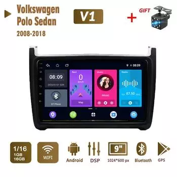 2 Din Android автомобильный радиоприемник мультимедийный видеоплеер для Volkswagen Polo Sedan 2008-2018 навигация GPS WIFI головное устройство 1 + 16 ГБ 1+16GB