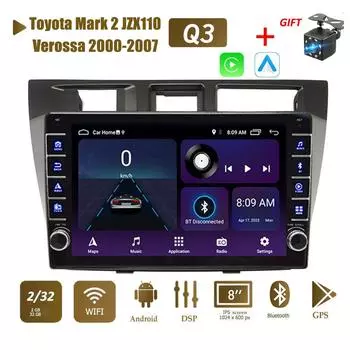 2 Din Android автомобильный радиоприемник мультимедийный видеоплеер для Toyota Mark 2 JZX110 Verossa 2000-2007 с кнопкой Carplay WiFi 2 + 32 ГБ 1+16GB