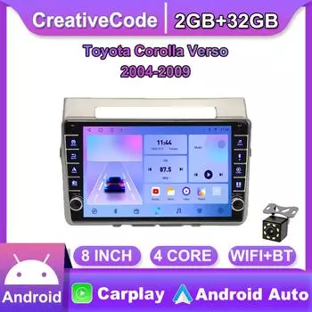 2 Din Android автомобильный радиоприемник мультимедийный видеоплеер для Toyota Corolla Verso 2004-2009 с кнопкой Carplay WiFi 2 + 32 ГБ 2+32GB