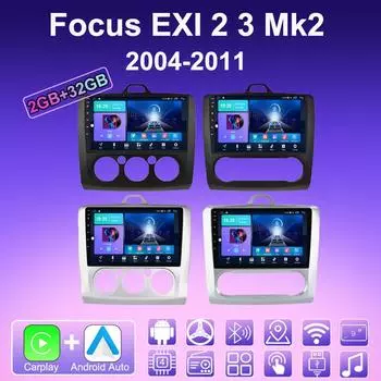 2 DIN Android Carplay автомобильное радио для Ford Focus EXI MT 2 3 Mk2 Mk3 2004-2011 мультимедийный проигрыватель головное устройство стерео GPS навигация BT WIFI 2+32 ГБ 1+16GB,AT чёрный