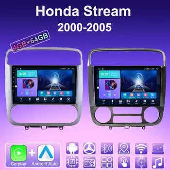 2 DIN Android Carplay автомобильное радио для Honda Stream 2000-2005 мультимедийный проигрыватель головное устройство стерео GPS навигация BT WIFI 4+64 ГБ 1+16GB,B