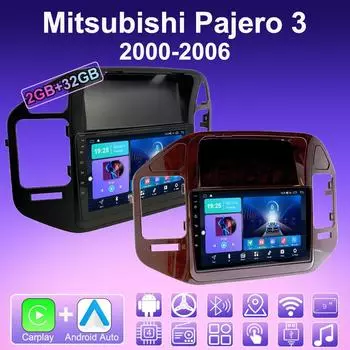 2 DIN Android Carplay автомобильное радио для Mitsubishi Pajero 3 2000-2006 мультимедийный проигрыватель головное устройство стерео GPS навигация BT WIFI 2+32 ГБ 1+16GB чёрный