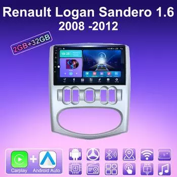 2 DIN Android Carplay автомобильное радио для Renault Logan Sandero 1.6 2008 -2012 мультимедийный проигрыватель головное устройство стерео GPS навигация BT WIFI 2+32 ГБ 1+16GB