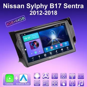 2 DIN Android Carplay автомобильное радио для Nissan Sylphy B17 Sentra 2012-2018 мультимедийный проигрыватель головное устройство стерео GPS навигация BT WIFI 4+64 ГБ 1+16GB