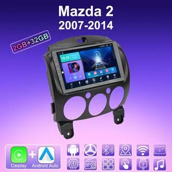 2 DIN Android Carplay автомобильное радио для Mazda 2 2007-2014 мультимедийный проигрыватель головное устройство стерео GPS навигация BT WIFI 2+32 ГБ 1+16GB