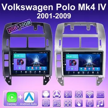 2 DIN Android Carplay автомобильное радио для Volkswagen Polo Mk4 IV 2001-2009 мультимедийный проигрыватель головное устройство стерео GPS навигация BT WIFI 2+32 ГБ 1+16GB чёрный