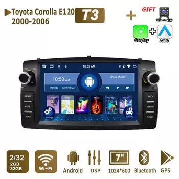 2 Din Android Carplay автомобильный радиоприемник мультимедийный плеер для Toyota Corolla E120 2000-2006 BYD F3 GPS Автомагнитола 2+32 ГБ 2+32GB чёрный