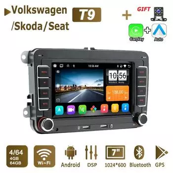 2 Din Android Carplay автомобильный радиоприемник мультимедийный плеер для Volkswagen/Volkswagen/Golf/Polo/Tiguan/Passat/b7/b6/SEAT/Leon/Skoda/Octavia GPS WiFi 4+64 ГБ 2+32GB