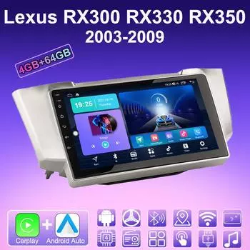 2 DIN Android Carplay Car Radio For Lexus RX300 RX330 RX350 2003-2009 Multimedia Player Head Unit Stereo GPS Navigation BT WIFI 4+64GB 1+16GB