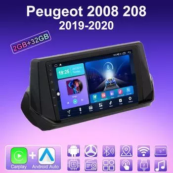 2 DIN Android Carplay автомобильное радио для Peugeot 2008 208 2019-2020 мультимедийный проигрыватель головное устройство стерео GPS навигация BT WIFI 2+32 ГБ 1+16GB