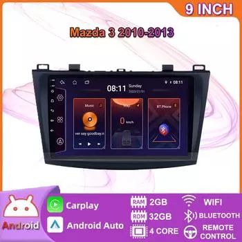 2 Din Android для Mazda 3 2010-2013 Автомобильный радиоприемник Мультимедийный плеер Стереонавигация с динамиками BOSE Carplay Головное устройство видео 2+32GB