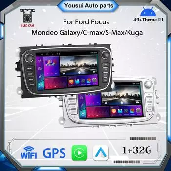 2 DIN Авто Радио Android Автомобильный мультимедийный видеоплеер для Ford Focus Mondeo C-MAX S-MAX Galaxy II Kuga 7 HD-экран MirrorLink GPS 1 + 16 ГБ чёрный