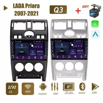 2 Din автомобильный радиоприемник мультимедийный видеоплеер для LADA Priora 2007-2021 с кнопочной ручкой Android GPS-навигация Carplay 2 + 32 ГБ 1+16GB чёрный