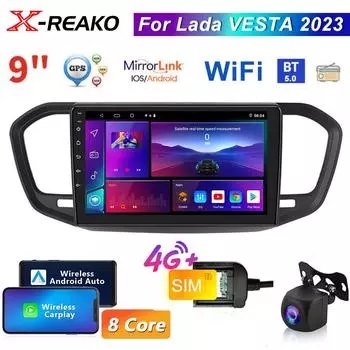 2 Din автомобильный радиоприемник мультимедийный плеер для Lada VESTA 2023 Android 12 GPS WIFI навигация стерео головное устройство Carplay аудио 2din 4+64
