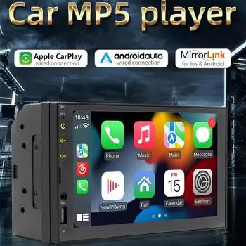 2 Din Car Audio 7-дюймовый QLED-дисплей Android MP5 Беспроводной Android Auto CarPlay Сенсорный экран Автомобильное радио FM