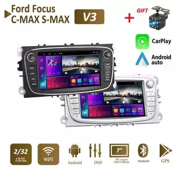 2 DIN Carplay Авто Радио Android Автомобильный мультимедийный видеоплеер для Ford Focus Mondeo C-MAX S-MAX Galaxy II Kuga 7 HD-экран Зеркальная связь GPS 2 + 32 ГБ