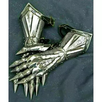 2 Дизайнерские перчатки Средневековые доспехи Стальная рукавица Перчатки Рыцарь Крестоносец Рукавица Пара перчаток с акцентами серебряный