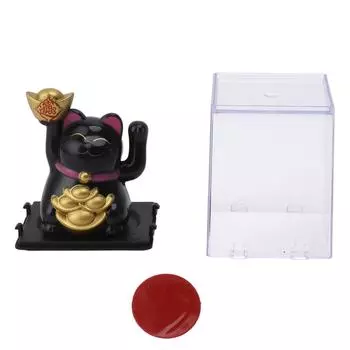 2-дюймовая солнечная машущая рука Lucky Cat Украшение Приветствующая машущая рука Богатство Удача Кот Черный
