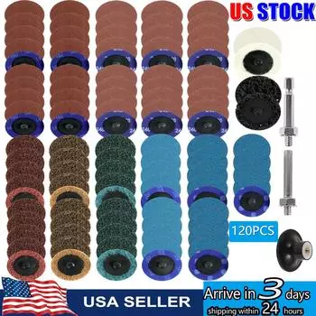 2-дюймовые шлифовальные диски с держателем лотка 1/4 дюйма для шлифовальной машины, быстросменный диск, полоска для подготовки поверхности, шлифовка, полировка, удаление ржавчины и краски 60pcs