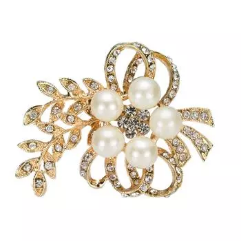 2-дюймовый Cz Rhinestone Crystal Diamante Цветочная брошь с растительной тематикой и жемчугом цвета слоновой кости