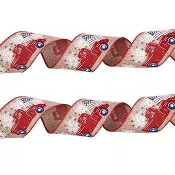 2 Festive Meter Stars And Stripes Fabric Ribbon Ideal For July Celebrations Fourth Khaki Ribbon