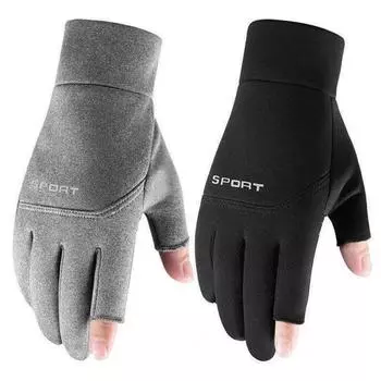 2-Fingerless Winter Cycling Gloves Touch Screen Keep Warm Fishing Gloves Waterproof Outdoor Anti-Slip Gloves for Outdoor Sports чёрный