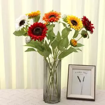 2 головки подсолнечника для украшения гостиной дома искусственные цветы бонсай украшения искусственные цветы 60cm белый