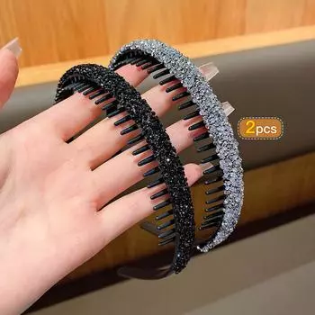 2 гребня со стразами, противоскользящие повязки на голову, корейская версия, милые и стильные аксессуары для волос, подходящие для ежедневного использования