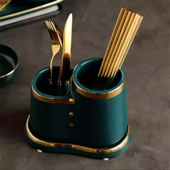 2 решетки керамический держатель для палочек для еды дренажная сетка ящик для хранения столовых приборов подставка для хранения ложек и вилок подставка для столовых приборов кухонный органайзер для хранения зелёный