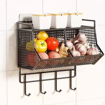 2-х балочная кухонная подставка для имбиря, подставка для специй, подвесная проволочная корзина, ящик для хранения лука чёрный