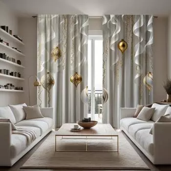 2-х компонентная HD цифровая белая галстуковая золотая занавеска с подвеской Стиль украшения дома Гостиная Спальня Носить штангу Эффект шторы Стиль W52H63inchW132H160cm