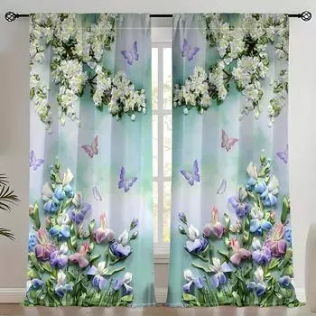 2-х компонентные винтажные акварельные цветочные шторы светофильтрующий кармашек для гостиной спальни напольные оконные шторы драпировка 0.8*1.4&Grommet Top