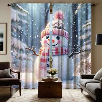 2-х компонентный HD цифровой белый наружный мультяшный снеговик занавеска украшение дома стиль украшение гостиная спальня через штангу занавеска W52H63inchW132H160cm