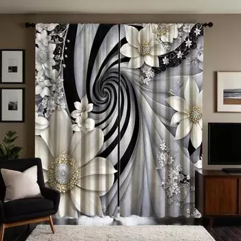 2-х компонентный HD цифровой белый свет роскошные занавески-пион для старшего возраста, украшение для дома, стиль украшения, гостиная, спальня, штанга для занавески W52H63inchW132H160cm