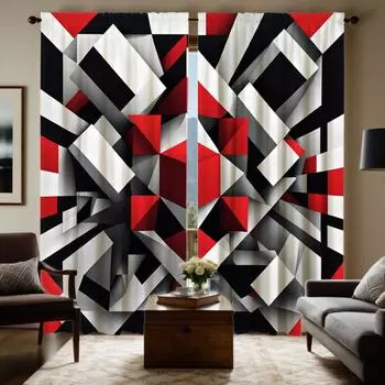 2-х компонентный HD цифровой черно-белый ряд современных минималистских треугольных трехмерных геометрических штор для украшения дома W52H63inchW132H160cm