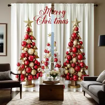 2-х компонентный HD цифровой красный галстук Рождественский шар занавес башня украшение дома стиль украшение гостиная спальня носить штанга занавес ef W52H63inchW132H160cm