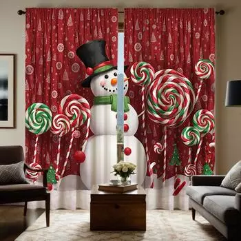 2-х компонентный HD цифровой красный галстук рождественский снеговик декоративная занавеска украшение дома стиль украшение гостиная спальня носить стержень cu W52H63inchW132H160cm