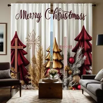 2-х компонентный HD цифровой красный галстук занавеска для украшения рождественской елки украшение для дома стиль украшение гостиная спальня через стержень cu W52H63inchW132H160cm