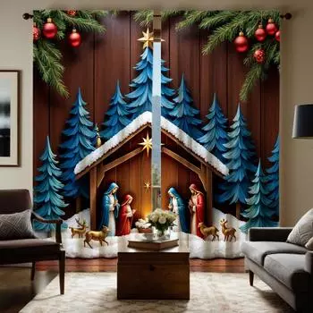 2-х компонентный HD цифровой синий галстук дом под молитвой дома занавеска украшение дома стиль украшения гостиная спальня одежда W52H63inchW132H160cm