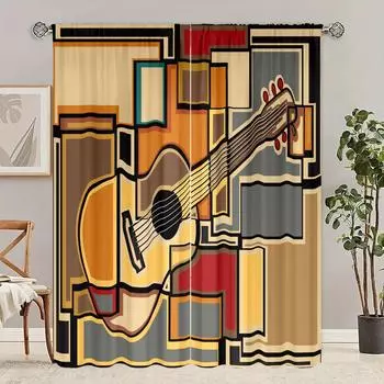 2-х шт. занавеска с принтом гитары - материал полиэстер - подходит для спальни, гостиной, кабинета, приватной шторы 30inchx65inchx2Pcs
