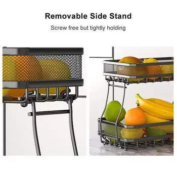 2-х уровневая корзина для хранения фруктов, органайзер для кухонной столешницы с жирной миской из проволочной сетки из углеродистой стали для чёрный