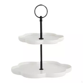 2-х уровневая подставка для кексов, сервировочная тарелка для торта, держатель для десертов, пончиков и конфет белый