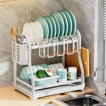 2-х уровневая сушилка для посуды кухонная стойка для хранения с подносом органайзер для мойки столовая посуда сушилка для посуды нож для разделочной доски держатель белый