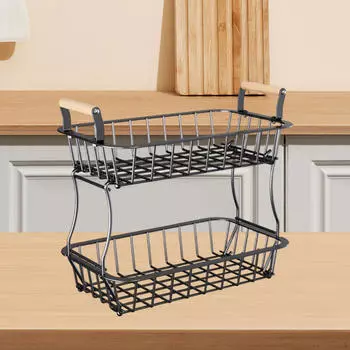 2-х уровневый держатель для фруктов из металлической проволоки для кухни и дома чёрный