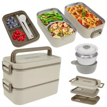 2-х уровневый контейнер для еды 2 л штабелируемый контейнер для обеда из нержавеющей стали для взрослых детей школ офисов микроволновая печь портативный контейнер для хранения продуктов Total 2000 ml