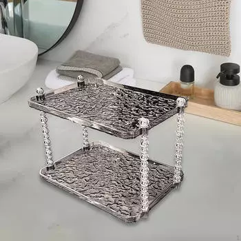 2-х уровневый косметический органайзер на столешнице, акриловый поднос, полка для специй для гостиной, кухни серый