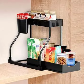 2-х уровневый новый многофункциональный водонепроницаемый органайзер для хранения под раковиной с выдвижным ящиком чёрный