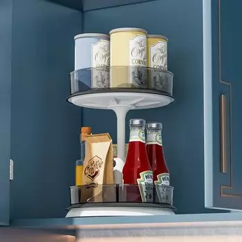 2-х уровневый органайзер Lazy Susan, поворотный столик с регулировкой высоты для шкафа, с 4 съемными контейнерами, подставка для специй Lazy Susan для обеденного стола