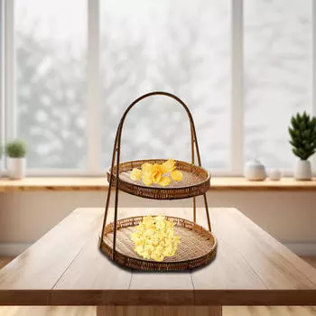 2-х уровневый поднос для закусок, сухофруктов, полка для хранения косметики светло-коричневого